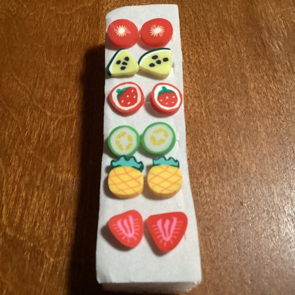 Polymer Clay Sliced Fruit/Fruit Stud Earrings Bundle New 6 pairs - Picture 1 of 8